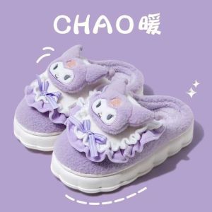 ULEEK Christmas Sanrio cinnamoroll kuromi cotton slippers cute cute plush warm home shoes non-slip womens autumn  winter warm cotton slippers