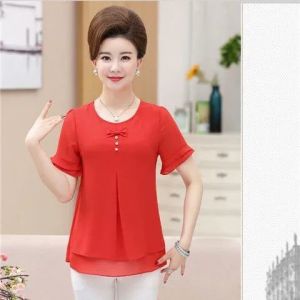 Chiffon Short Sleeve Tops Shirt for Womens Summer New Plus Size Loose Elegant Chiffon Shirt