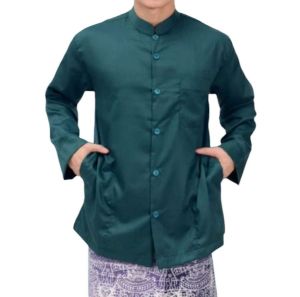 Koko Haibah Warna Hijau Botol Polos Saku Samping Lengan Panjang Baju Muslim Dewasa Murah