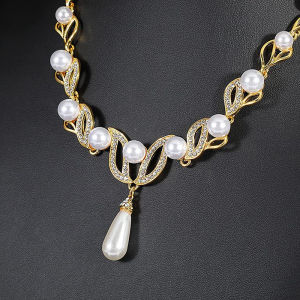 [fenggongshuode] 3PC Womens Fashion Wedding Season Imitation Pearl Flower Necklace Earrings Jewelry Set Wedding Date Party Holiday Gift-8916