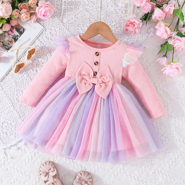 Dress For Kids 9 Months 4 Years old Birthday Elegant Korean Style Fashion Lace Long Sleeve Cute Colorful Tulle Princess Formal Dresses Ootd For Baby Girl Lazada Singapore