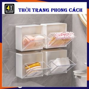 Hộp Nhựa Dán Tường Đựng Bông Tắm Trăng Tăm Bông Xỉa Răng Thun Cột Tóc - Hộp Đựng Đồ Nắp Lật Trong Suốt Treo Tường Kích Thước 8.5*8.5cm