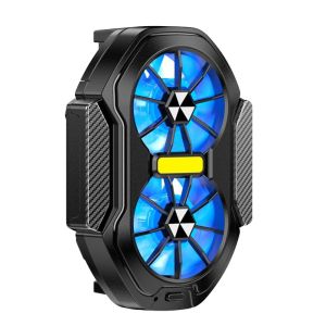 TAQ57 With Blue Light Mobile Phone Cooler Rechargeable Air Cooling Dual Fan Radiator Cooling Fan Dual Turbo Speed Portable Game Heat Sink E-sports Live Streaming