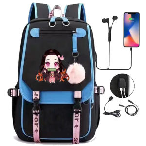AE New Japanese anime Demon Slayer backpack Large-capacity school bag for teenagers USB Interface power