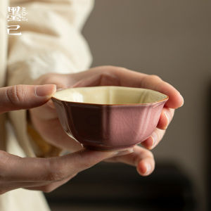 墨己粉色汝窑八方茶杯家用陶瓷主人杯功夫茶具文人器品茗杯单杯