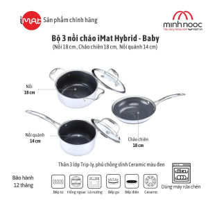 Bộ 3 nồi chảo iMat Hybrid phủ gốm Ceramic đen - Công nghệ Blackcube - Nhiều lựa chọn
