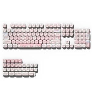 PBT Mechanical Keyboard Keycaps 132Keys Keycaps Strawberry Kitten Colorful MOA Height Heat Sublimated Set