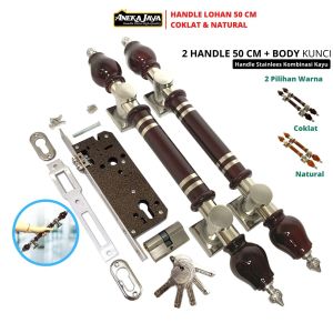 Handle pintu rumah 1 set kunci panjang 50 cm pegangan gagang tarikan pintu rumah stainlees steel kombinasi kayu