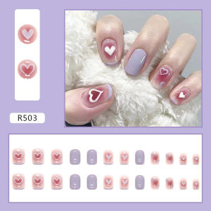 【With Glue】24PCS simple multicolor Fake Nails making fake Removable wearable nail plate