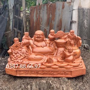 Tượng phật di lặc ngũ phúc ngồi đế chữ rộng 30 40 50cm chất liệu gỗ hương cực đẹp