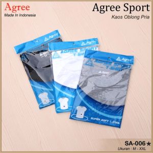 Kaos Oblong Pria Agree SA 006 Putih Hitam Abu Polos | T-Shirt Cowok Bahan Katun Kerah Bulat