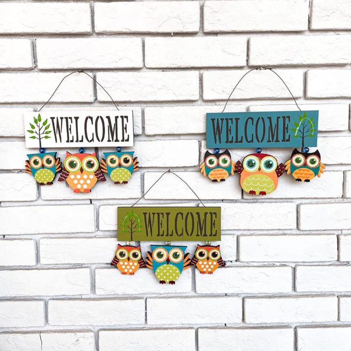 MECHAN Wooden Welcome Sign Cartoon Owl Door Hanging Ornaments High ...