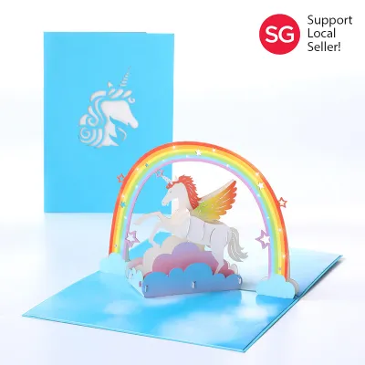 Unicorn 3D Pop Up Greeting Card with Envelope | Birthday | Valentine | Love | Thank You Card | Invitation | Gift Card | Laser Cut | Decoration | BABYMAMA