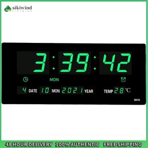 Sikiwind Digital Alarm Clock LED Desk Alarm Clock Large Number Display Boarderless Wall-mounted Clock Temperature/Date Display Multifunctional for Home Office
