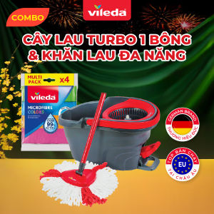 [162214 + 173744] Combo Cây lau nhà VILEDA Turbo Easy Wring&Clean kèm khăn lau bếp đa năng gói 4 chiếc