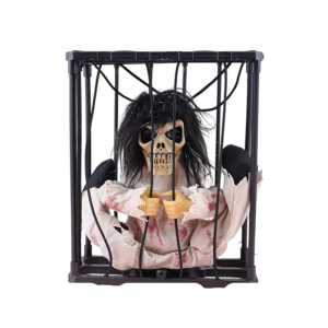 Dynamic Light Activated Scary Skeleton Cage Decoration For Halloween Parties Indoor Outdoor Hanging Display