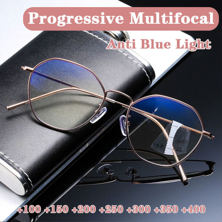 Rose Gold Progressive Multifocal Reading Glasses Women Smart Zoom