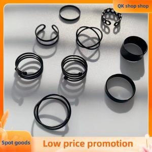 ✨QK shop✨ 3 6pcs Vintage Black Rings Set For Women Girls Punk Metallic Geometric Simple