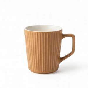 Nordic Ribbed Ceramic Mug with Handle | Minimalist Striped Coffee Cup & Tea Mug | Gift Box Included