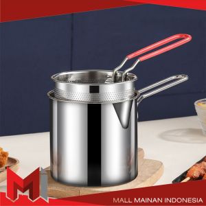 MallMainan-C1233 Panci Deep Fryer 2IN1 Stainless Steel Panci Set Saringan Minyak Praktis Rebus