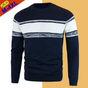 Autumn Sweater Men Pullover Cotton Striped Male Sweaters Winter Warm Jersey Mens Basic Style Boy Jumpers Plus Size 4XL