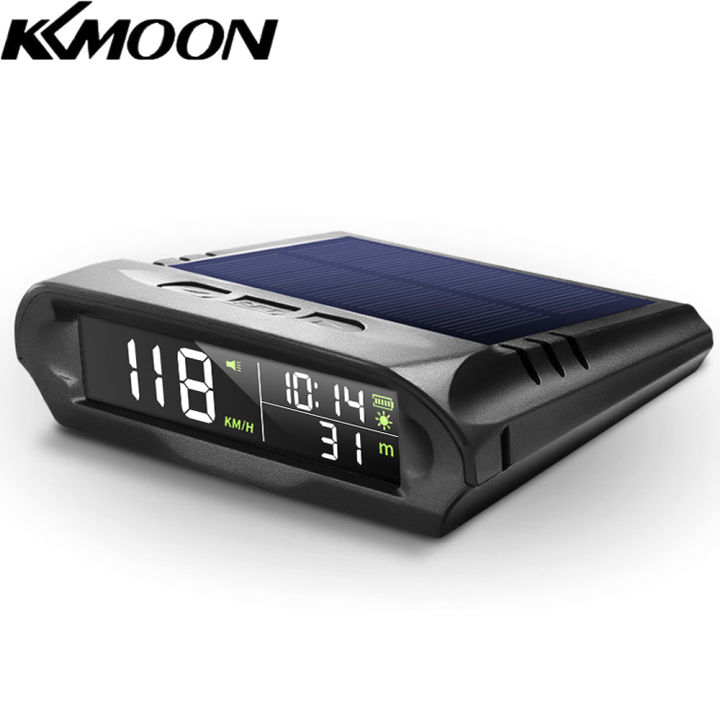 KKmoon Car Wireless HUD Headup Display Solar GPS Digital Speedometer with LCD Screen Overspeed Alarm KMH/MPH Time/Altitude/Temperature/Speed Display