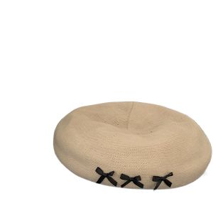 HEALMEYOU Japanese Style Bow Knitted Berets Cute Thin Octagonal Hat Fashion Spicy Girl Painter Hat Ladies