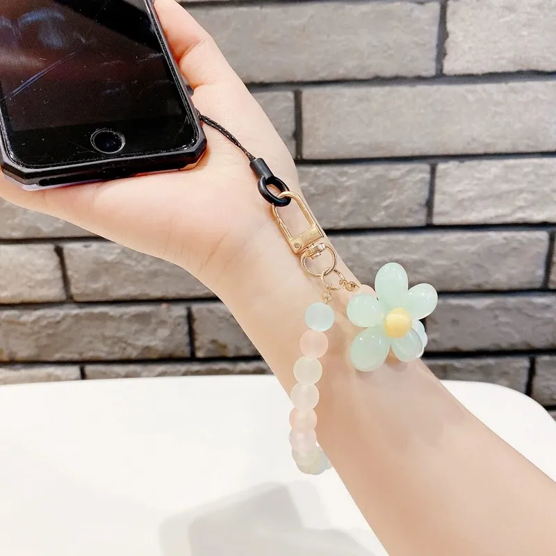 Cute Phone Charm Bracelet Mobile Phone Hanging Strap Small Fresh Colored  Flower Strap Beaded Bracelet Phone Strap Candy Color Wrist Strap
