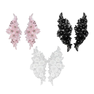 Floral Embroidered Beads Applique for Wedding Dress Evening Gown Sew on Collar Patches Beads Sew on Patches Applique