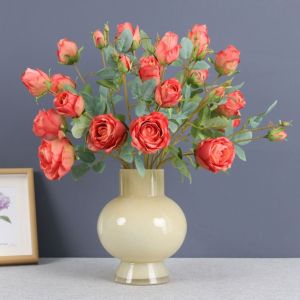 KNQ12 4 Heads Artificial Rose Branch Realistic Real Touch Fake Flowers DIY Vase Decor Handmade Simulation Rose Flower Home Living Room Decor