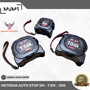 Tape Measure Meteran Otomatis Auto Stop Autostop 10M 10 Meter x 25mm Meteran Tukang Pita Neon Berteknologi Hitam Penggaris Pengukur Dimensi Anti Karat Awet Tahan Banting 10 Meter-KLP