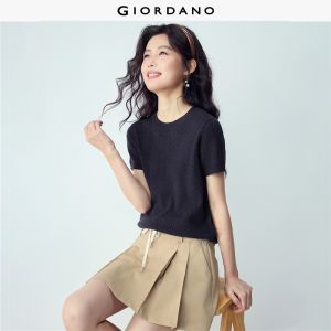 GIORDANO Women Sweaters Cable Jacquard Knitwear Crewneck Short Sleeve Fashionable Casual Sweaters 13356250