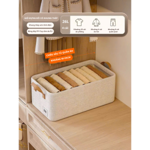 Hộp đựng quần áo vải Cotton và vải lanh Thiên Sơn 26L có khung thép dựng giỏ đựng đồ đa năng gấp gọn TD100