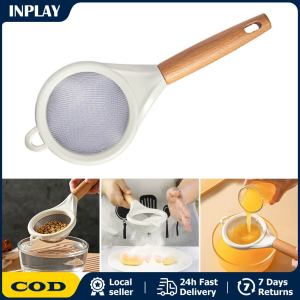 Stainless Steel Colander Filter Oil Spoon Fine Mesh Colander Sifter Sieve Vegetable Strainer Scoop Colander Kitchen Wire Fine Mesh Flour Sieve Kitchen Baking Fine Strainer Powdered Sugar Filter Fruit Milk Dreg Screening Filter Net Wooden Handle