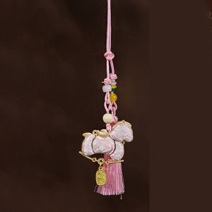GAOSU Satin Pony Embroidered Pendant Chinese Style Brocade Car Hanging Ornaments Lightweight Keychain Horse Hanging Decoration Zodiac Year Gift