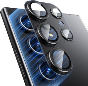 for Samsung Galaxy S24 Ultra Camera Protector [Full Protection] [Powerful Strength Adsorption] Matte Alloy Metal Ring Glass Camera Screen Protector for Galaxy S24 UltraBlack