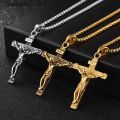 Mens Silver Stainless Steel Jesus Christ Crucifix Cross Pendant Necklace Chain necklace for men. 