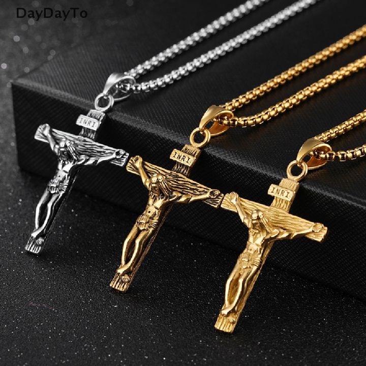 Mens%20Silver%20Stainless%20Steel%20Jesus%20Christ%20Crucifix%20Cross%20Pendant%20Necklace%20Chain%20necklace%20for%20men%20-%20Image%207