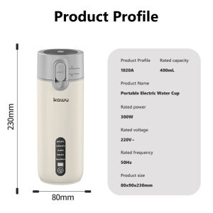 Kawu Portable Electric Travel Kettle 400ml Water Heater Bottle  with Keep-Warm Function Mini Travel Smart 304 Heating Cup 300W