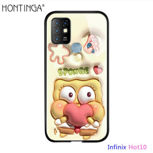 Hontinga Casing For Infinix Hot 40i 10 Play 10i 10s NFC 11 Play 11s 12 Play 12i 7 Pro 8 9 Play Note 10 Pro NFC Case Inflate Design Duck SpongeBob Phone Case Tempered Glass Back Casing Hard Cases