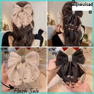 【WQ】 COD กิ๊บผ้าซาตินตกแต่งโบว์พลอยเทียมสีดำขนาดใหญ่สำหรับผู้หญิงกิ๊บติดผมใหม่