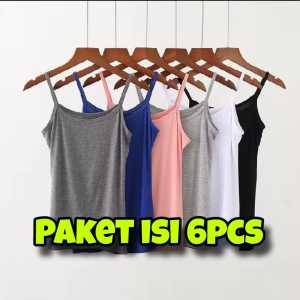 Paket isi 6 pcs Tanktop Tali Kecil Polos Korean Style/ Tank Top Wanita Dewasa