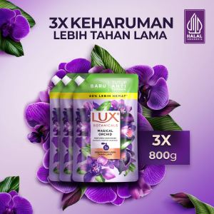 [Paket isi 3] Lux Botanicals Body Wash Sabun Mandi Cair Magical Orchid Pouch Refill 800g