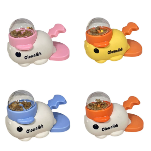 เครื่องกดขนมสัตว์เลี้ยงของเล่นเพื่อความบันเทิงในร่มของเล่นเครื่องให้อาหารสุนัขพร้อมดีไซน์รูปปลาการ์ตูน