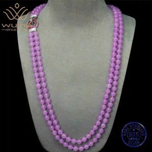 WUIHA Vintage 925 Sterling Silver Lab Sapphire Jade Ruby High Carbon Diamond Gemstone Pendant Necklace Fine Jewelry Wholesale