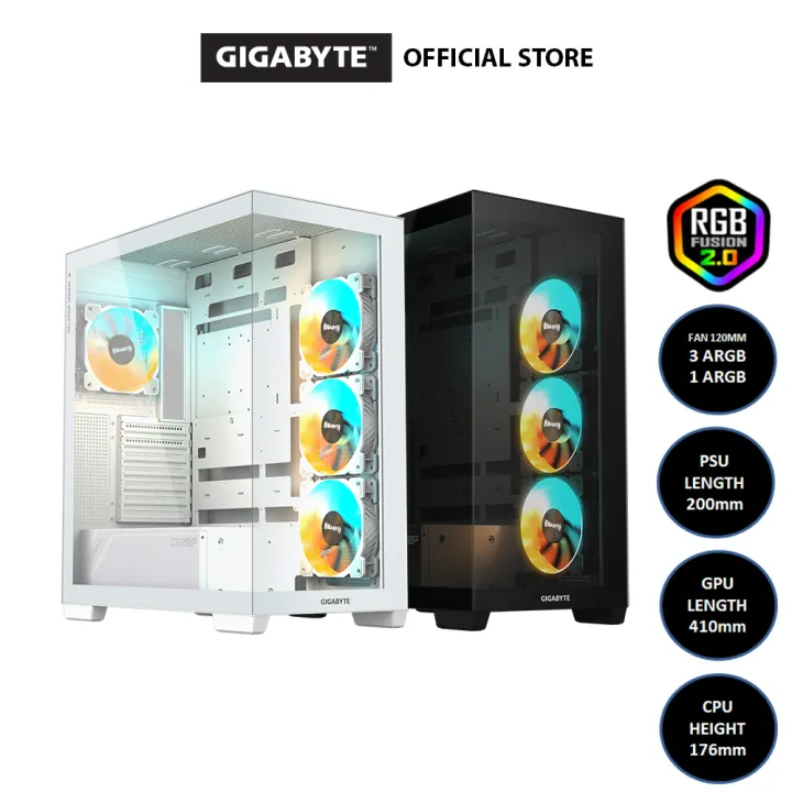Gigabyte C500 Panaromic Stealth Tempered Glass Mid Tower PC Case RGB Desktop Casing with 4 ARGB Fans (C500P ST)
