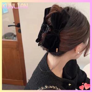 [KUNLIAN] Elegant Oversized Double Sided Bow Hair Claw Accessories Girls Solid Color Cross Bow Ponytail Shark Clip Headwear