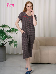 Bộ lửng nữ ngắn tay B622 Tvm Luxury Homewear chất liệu tole/lanh cao cấp mềm mịn