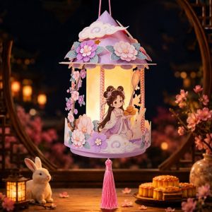 Brisa mid autumn lantern diy 中秋节灯笼 Cartoon Mid-Autumn Festival Lantern DIY Material Kit Handmade Handheld Lantern Traditional Chinese Style Glowing Rabbit Lantern Mid-Autumn Festival