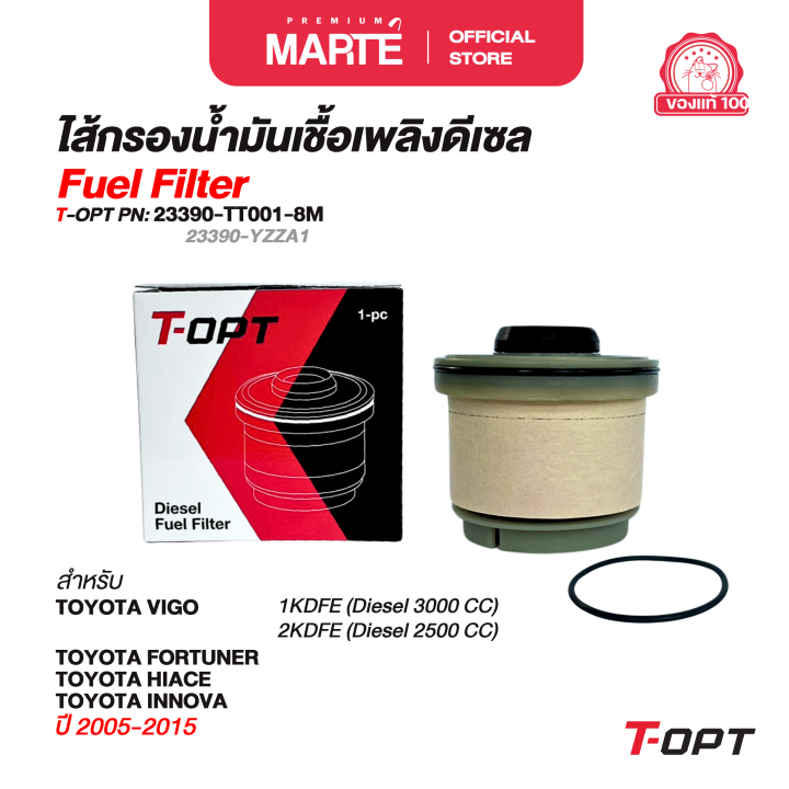 T-OPT ไส้กรองเชื้อเพลิงดีเซล กรองโซล่า โตโยต้า วีโก้, ฟอร์จูนเนอร์, อิน ...